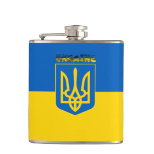 Ukrainian flag-coat of arms hip flask