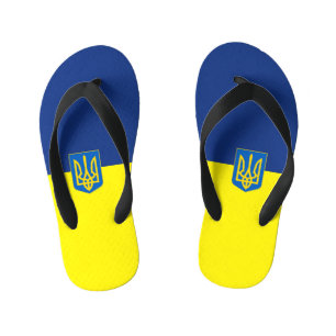 Ukrainian flag-coat of arms kid's flip flops