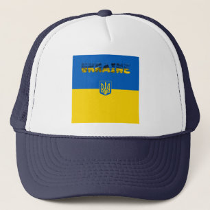 Ukrainian flag-coat of arms trucker hat