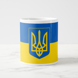 Ukrainian flag. Coat of Arms. We support Ukraine.  Large Coffee Mug
