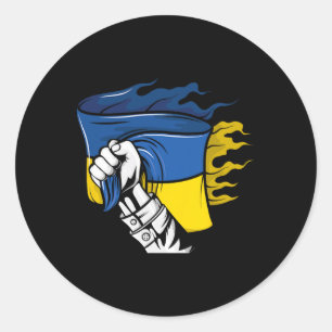 Ukrainian Flag Flag Of Ukraine With Hands  Classic Round Sticker