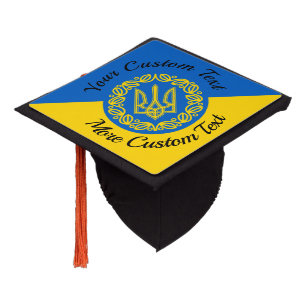 Ukrainian flag graduation cap with custom text