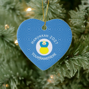 Ukrainian Flag Hanukkah Angel Name Year Heart Ceramic Ornament