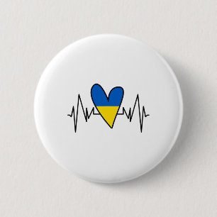 Ukrainian Flag Heartbeat Ekg Heart 2 Inch Round Button