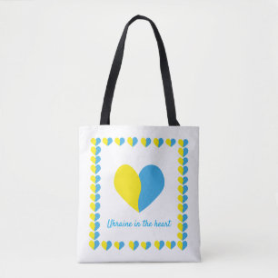 Ukrainian flag on heart simple design tote bag