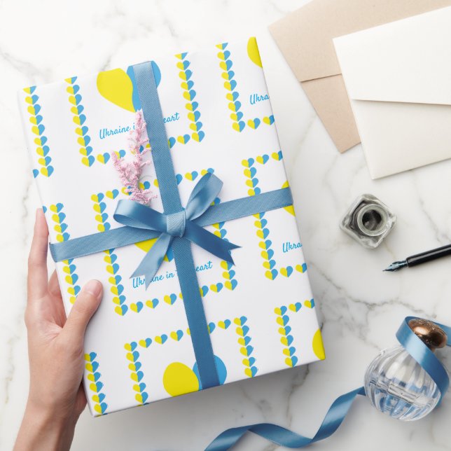 Ukrainian flag on heart simple design wrapping paper (Gifting)