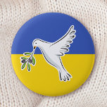 Ukrainian flag peace in Ukraine  dove anti war 2 Inch Round Button<br><div class="desc">Ukraine anti war button featuring a white dove carrying an olive branch on a blue and yellow Ukranian flag background.</div>