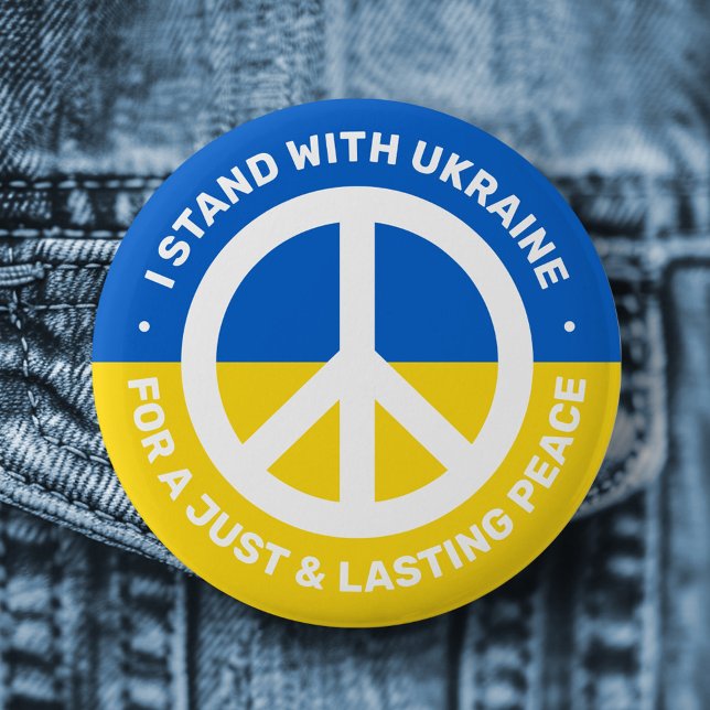 Ukrainian flag peace symbol I stand with Ukraine 2 Inch Round Button (Ukrainian flag peace symbol I stand with Ukraine Button)