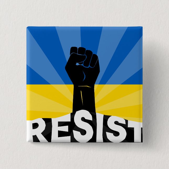 Ukrainian Flag Resist Fist 2 Inch Square Button (Front)