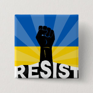 Ukrainian Flag Resist Fist 2 Inch Square Button