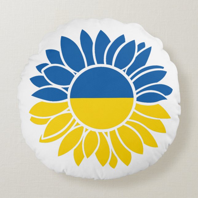 Ukrainian flag sunflower round pillow (Front)