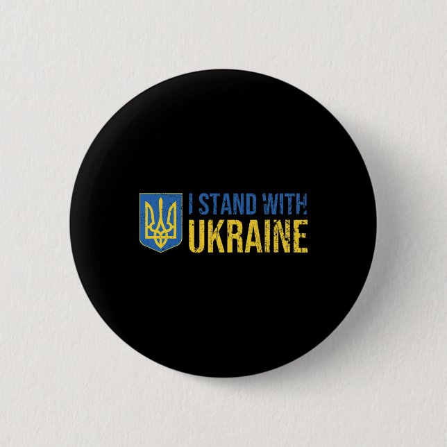 Ukrainian Flag Supporting Ukraine I Stand With Ukr 2 Inch Round Button (Front)