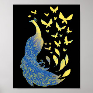 Ukrainian Flag Symbol Pea Bird Butterflies  Poster