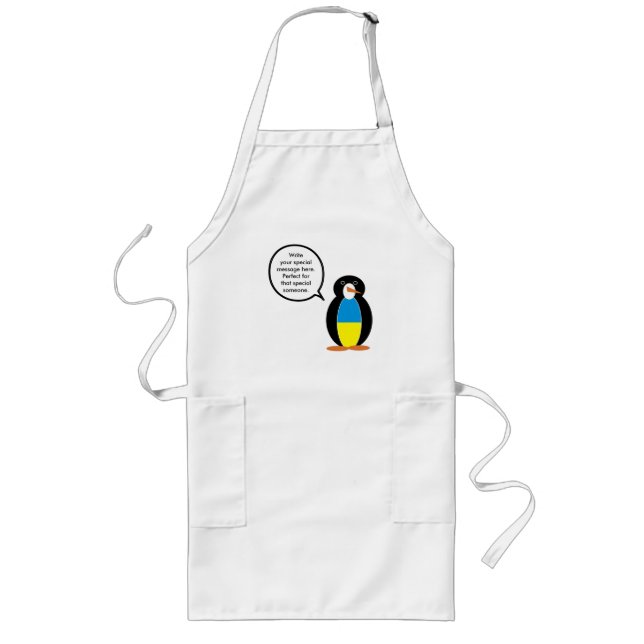 Ukrainian Flag Talking Ms. Penguin Long Apron (Front)