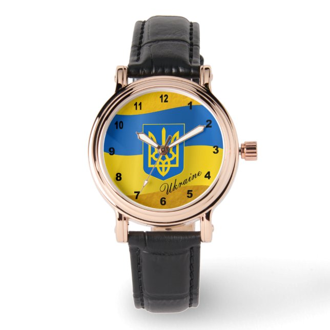 Ukrainian Flag & Ukraine emblem, text Watch (Front)