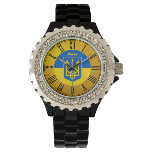 Ukrainian Flag & Ukraine golden retro Watch (Front)