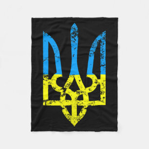 Ukrainian Flag Vintage Tryzub Ukraine Gift  Fleece Blanket