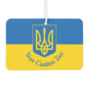 Ukrainian flag with coat of arms and custom text air freshener