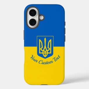 Ukrainian flag with coat of arms and custom text iPhone 16 case