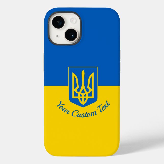 Ukrainian flag with coat of arms and custom text Case-Mate iPhone case (Back)