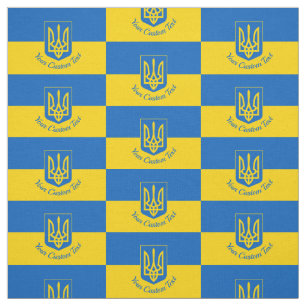 Ukrainian flag with coat of arms and custom text fabric