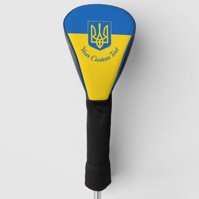Ukrainian flag with coat of arms and custom text golf head cover (Front)