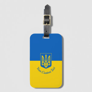 Ukrainian flag with coat of arms and custom text luggage tag