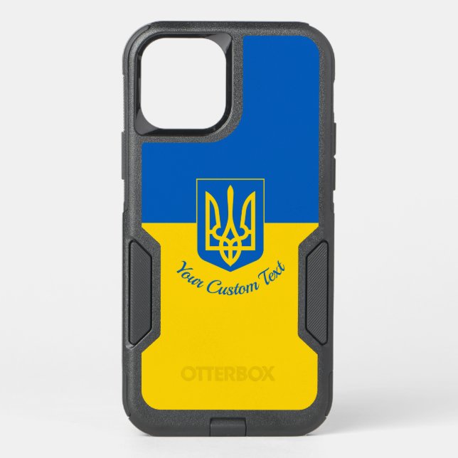 Ukrainian flag with coat of arms and custom text otterbox iPhone case (Back)