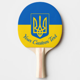 Ukrainian flag with coat of arms and custom text ping pong paddle