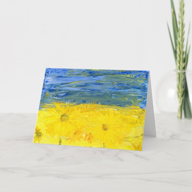 Ukrainian Flag with Sunflowers Blank Greeting Card (Front)