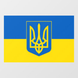 Ukrainian flag with the Trident Coat of Arms. Window Cling