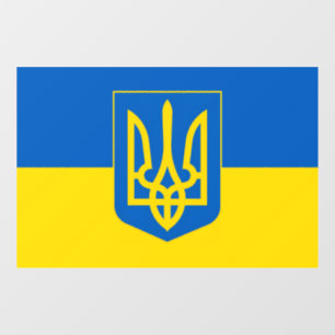 Ukrainian flag with the Trident Coat of Arms. Window Cling