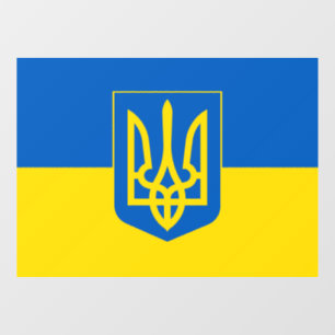 Ukrainian flag with the Trident Coat of Arms. Window Cling