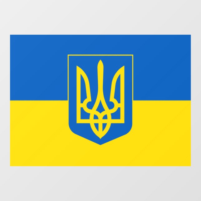 Ukrainian flag with the Trident Coat of Arms. Window Cling (Sheet)