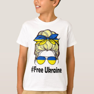 Ukrainian Flag Women Messy Bun Free Ukraine  T-Shirt