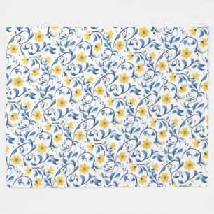 Ukrainian floral folk art motifs. Blue and yellow. Fleece Blanket