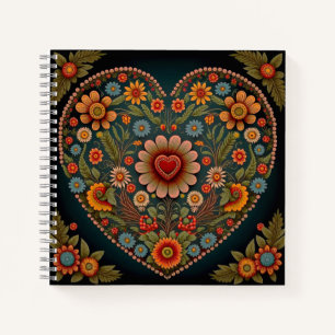 Ukrainian Folk Art - Inspired Heart in Multi Colou Notebook