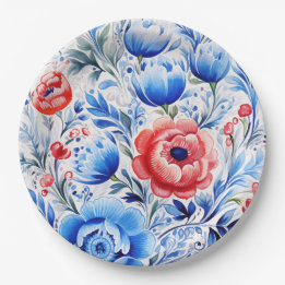 Ukrainian folk art pattern paper plate