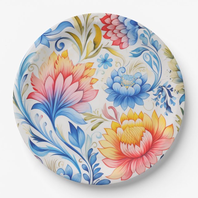 Ukrainian folk art pattern paper plate (Front)