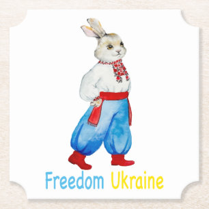 Ukrainian folk costume watercolor stylized rabbit paper coaster