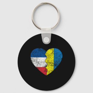 Ukrainian French Flags Heart France Ukraine Roots  Keychain