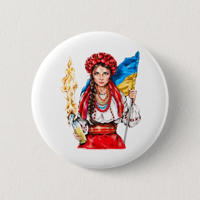 Ukrainian Girl Fighting for Freedom 2 Inch Round Button (Front)