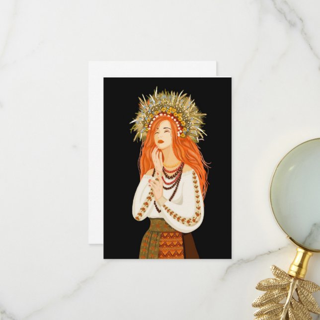Ukrainian girl in a wreath. Ukraine. Ukraine's Ind Thank You Card (Front/Back In Situ)