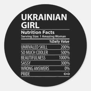 Ukrainian Girl Nutrition Facts Funny Womens Ukrain Classic Round Sticker