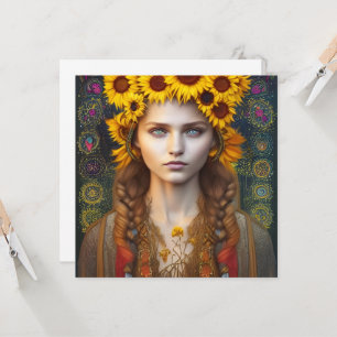 Ukrainian Girl of Amulets & Sunflowers Card