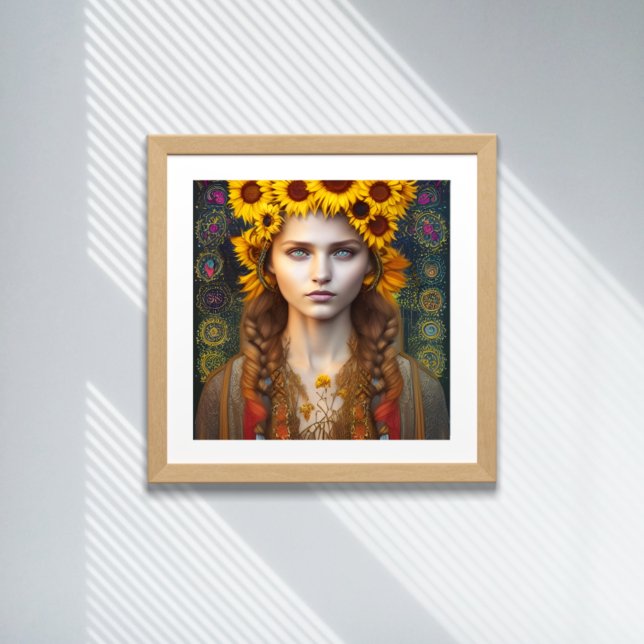 Ukrainian Girl of Amulets & Sunflowers Digital Art Poster (Creator Uploaded)