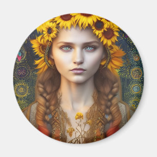 Ukrainian Girl of Amulets & Sunflowers    Magnet