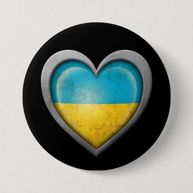 Ukrainian Heart Flag with Metal Effect 3 Inch Round Button (Front)