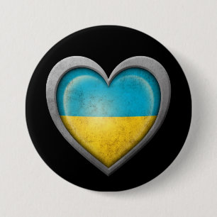 Ukrainian Heart Flag with Metal Effect 3 Inch Round Button