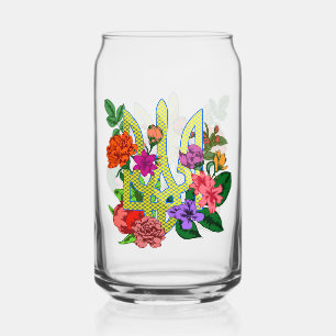 Ukrainian heraldry trident tryzub blooming flowers can glass